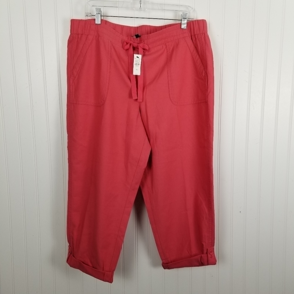 Talbots Womens Size 16P Petite Cropped Pull On Pants Coral Pockets Tie Waist NWT - Picture 12 of 12